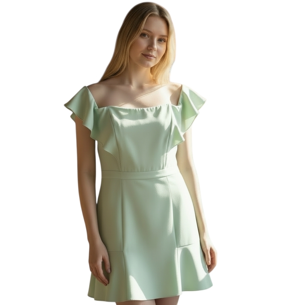 BCBGMaxAzria Mint Green Ruffle Mini Dress Off-shoulder Size 12